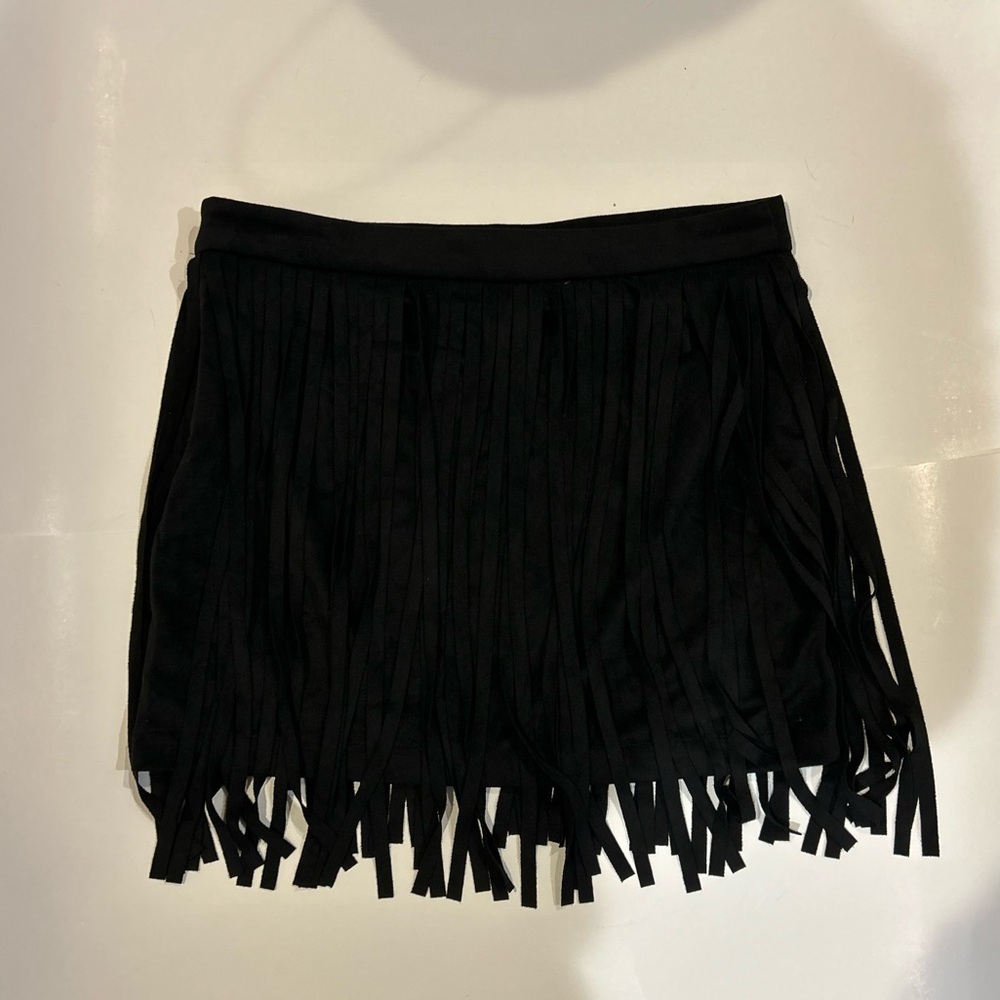 Black suede bodycon skirt with tassel design